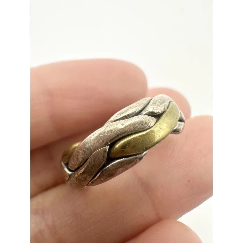 Mexico 925 Sterling Silver Brass Braided Ring Band Size 6.5